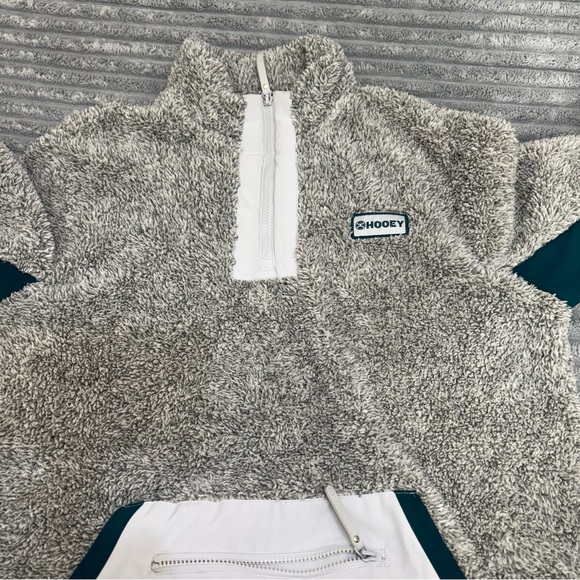 HOOEY LADIES 1/4 ZIP FLEECE‎ PULLOVER GREY W/TEAL SKU: HFP004GY-M - Picture 8 of 12